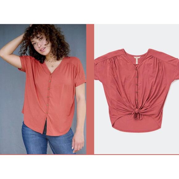 Matilda Jane Becca Button Tie Front Pink Modal Top Women's XXL 2X 2XL - Picture 1 of 9